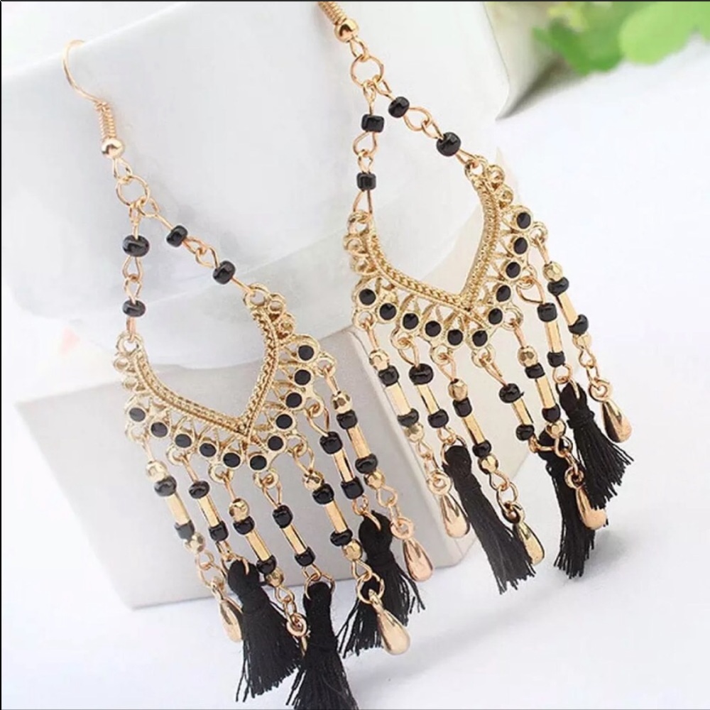 Bohemian Beaded Tassel Dangle Earrings - Picture 1 of 4